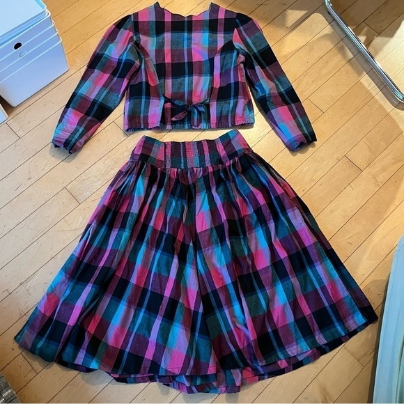 Vintage The Cotton Collection Matching Checkered Long Sleeve Blouse & Sk… - Picture 10 of 16